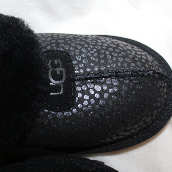 NIB UGG WOMEN'S COQUETTE SPARKLE SPOT SHEARLING SUEDE SLIPPERS BLACK - Picture 4 of 7